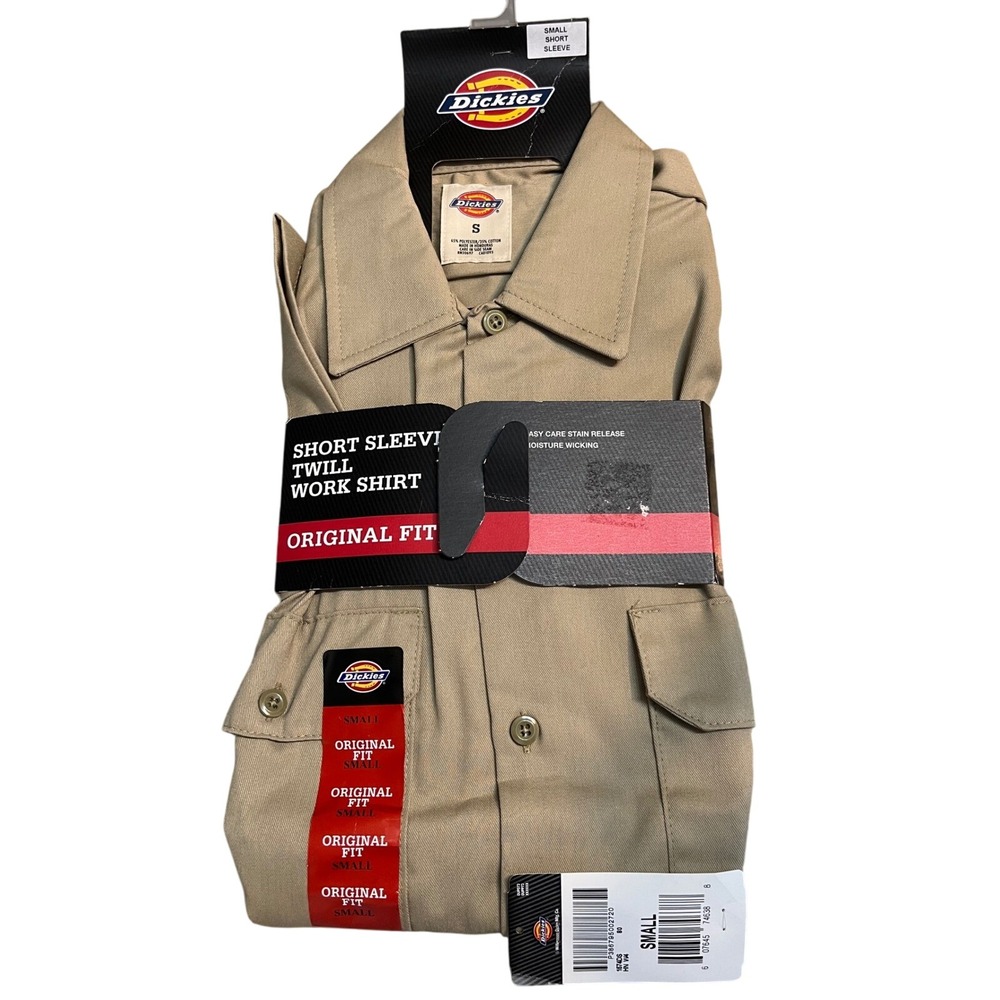 Dickies Men's Short Sleeve Twill Work Shirt Original Fit Khaki Size S